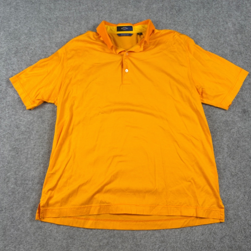 Callaway Polo Shirt Mens XL Orange Striped Short Sleeve Mercerized Classic Golf‎